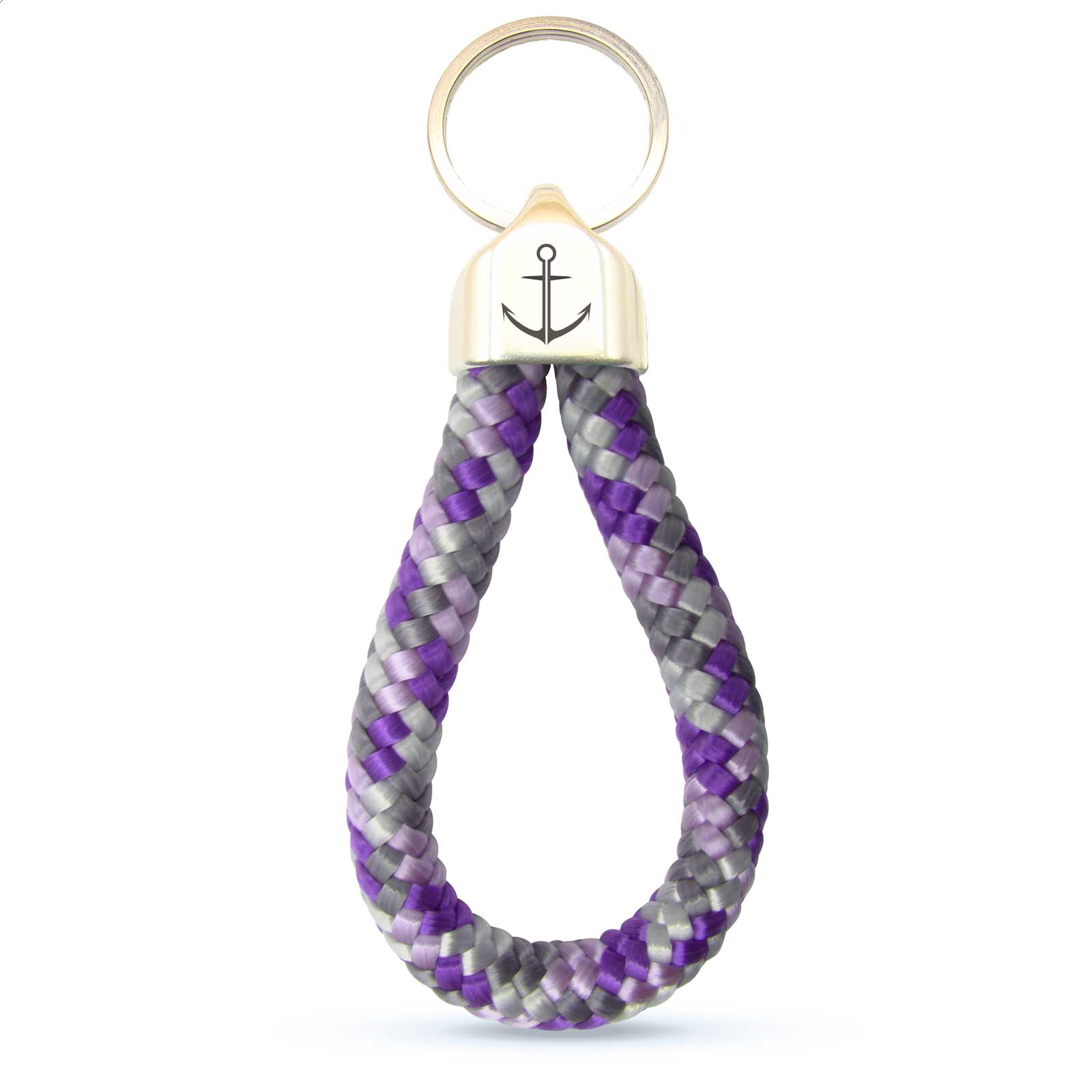 Melifestyle Schlüsselanhänger aus Segelseil Lila Grau personalisiert Name Anker - Bild 4 von 5