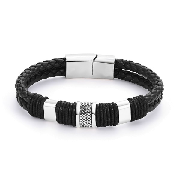 Männer Lederarmband Schwarz mit Magnetverschluss